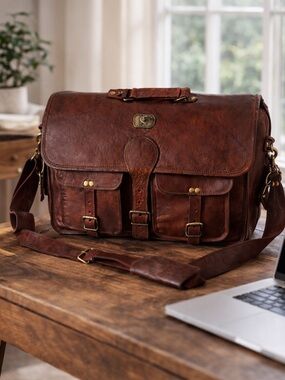 Cuero Vintage Distressed Brown Leather Messenger Bag Briefcase Laptop Satchel